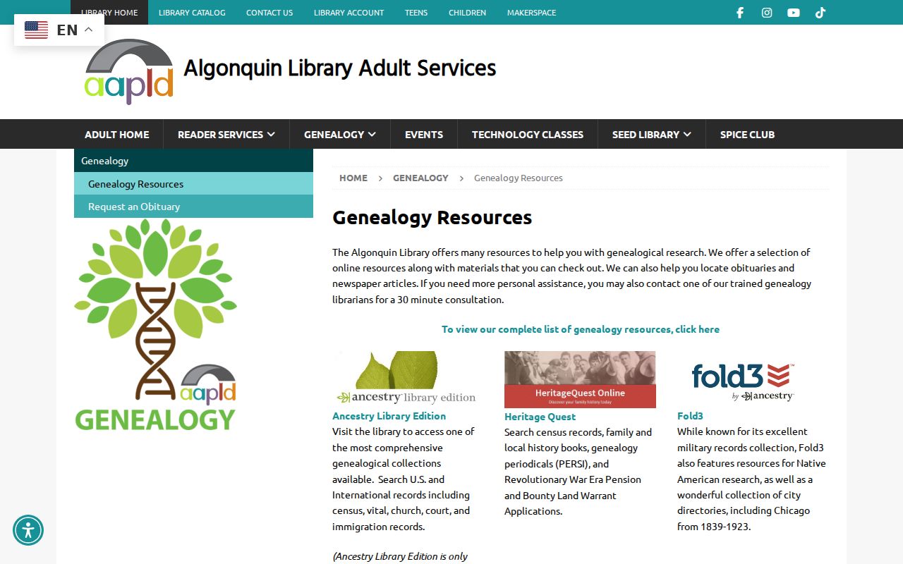 AAPLD genealogy resources for Algonquin directory research