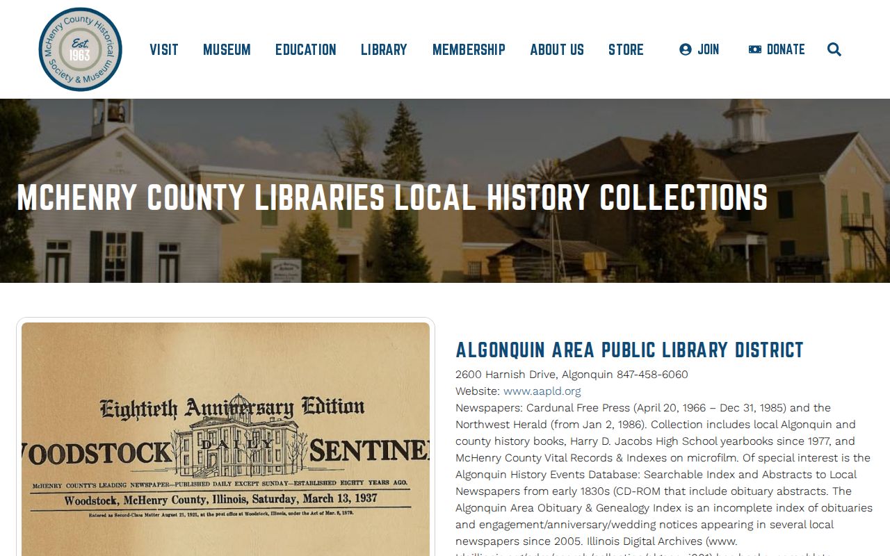 McHenry County local-history inventory serving Algonquin