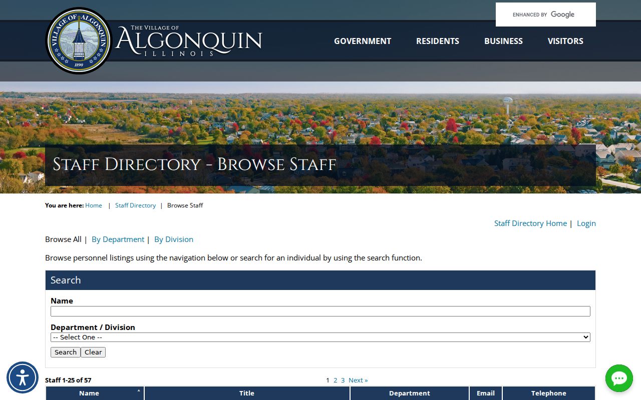 Village of Algonquin staff directory for civic resident records