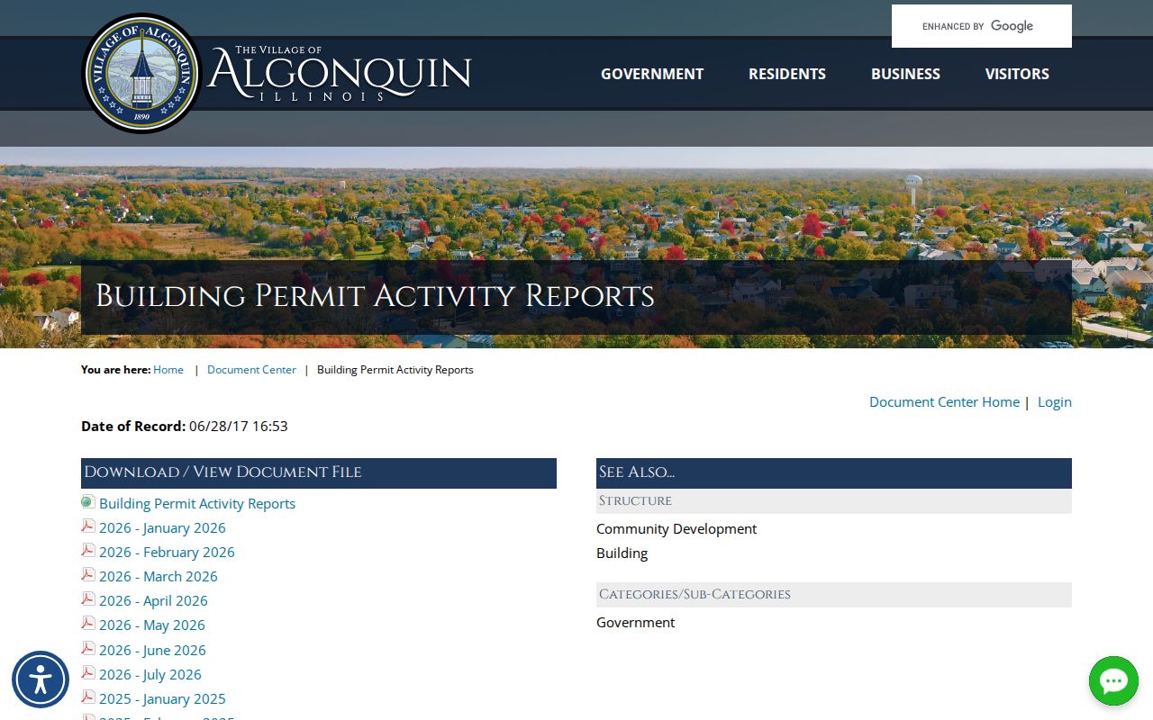 Village of Algonquin building activity report collection